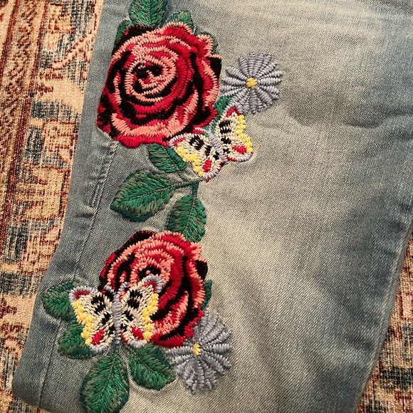 True Religion Women's Skinny Jeans - Blue with Red Floral Embroidery - Picture 6 of 14